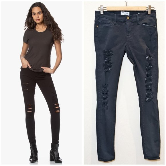 Frame Le Skinny de Jeanne Skinny Mid Rise Jeans Black - Picture 1 of 14